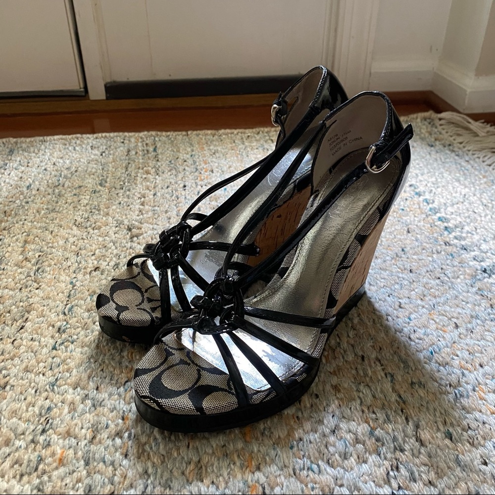 black coach joslin cork wedge